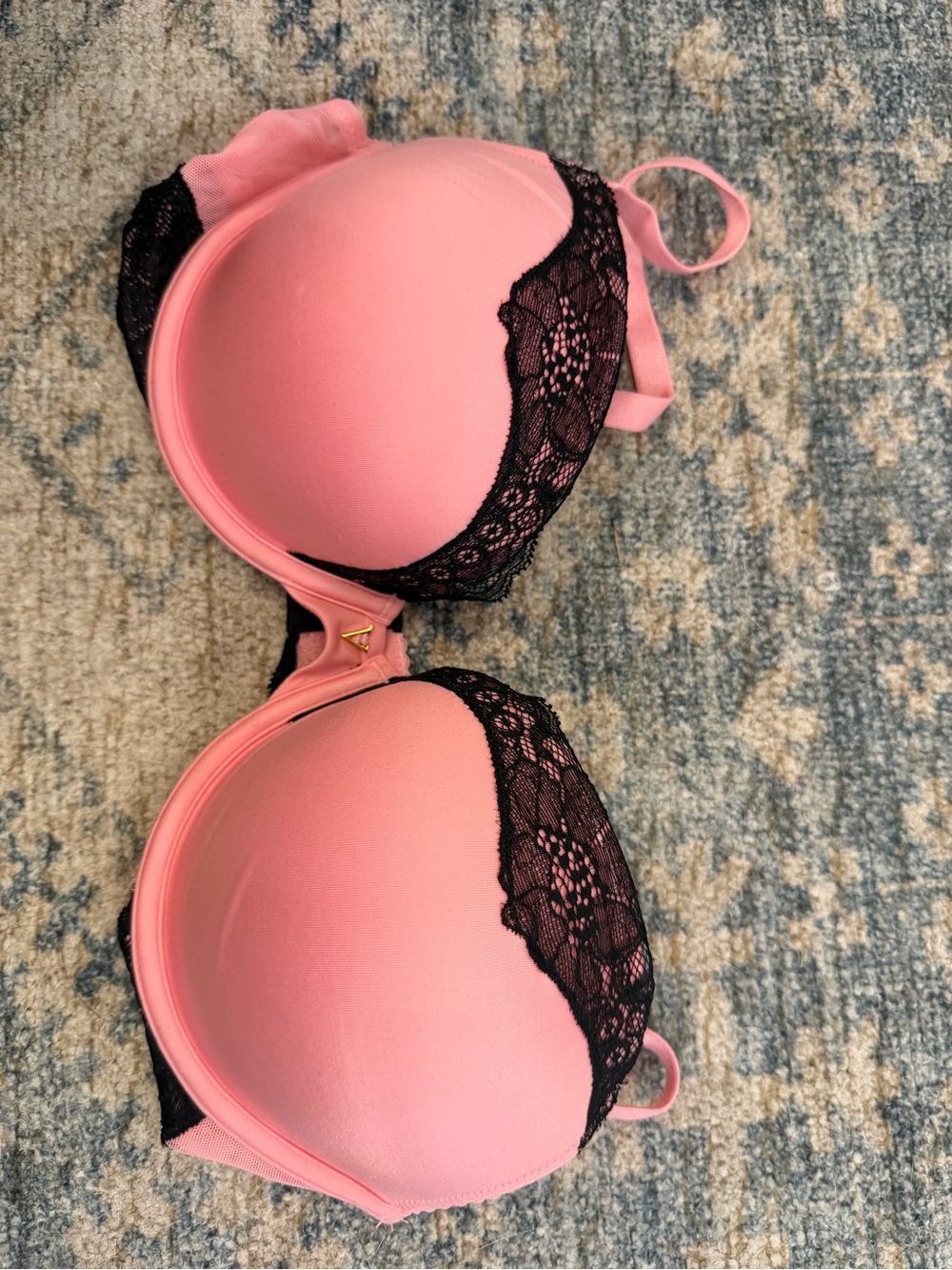 Victoria's Secret Pink and Black Lace Push-Up Demi Bra